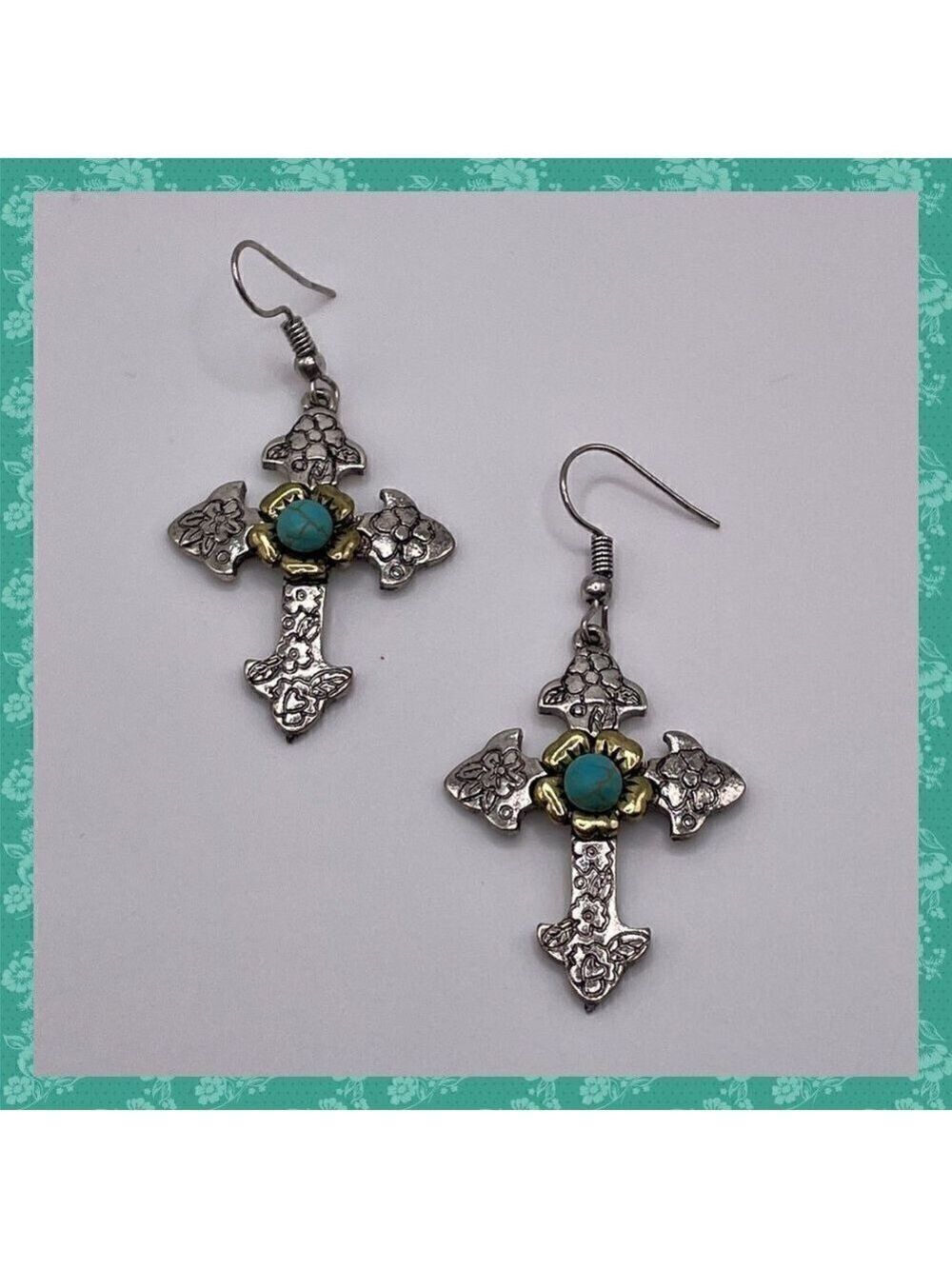 Cross Western Boho Style Silver Concho Earrings #1101